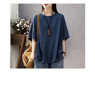 เสื้อยืดแขนสั้นลําลอง ทรงหลวม เข้ารูป แฟชั่นฤดูร้อน สไตล์เรโทร สําหรับผู้หญิง