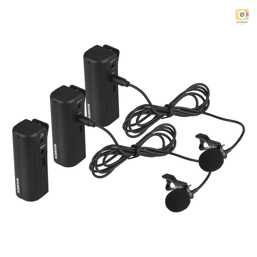 Mamen ระบบไมโครโฟนไร้สาย 2.4G แบบพกพา พร้อมตัวรับส่งสัญญาณ 2 1 3.5 มม. TRS เป็นสายเคเบิล TRS TRRS สํ