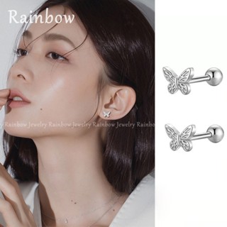 【Rainbow】ต่างหูสตั๊ด แบบเกลียว รูปผีเสื้อ ใช้แล้วไม่แพ้ สีเงิน สําหรับแฟนสาว