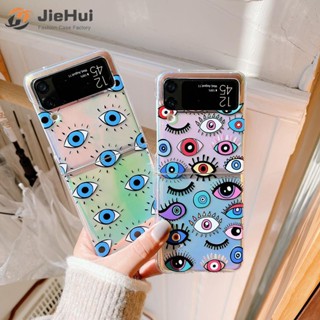 Jiehui เคสโทรศัพท์มือถือแฟชั่น ลายดวงตาปีศาจ พร้อมขาตั้ง สําหรับ Samsung Z Flip5 Z Flip4 Z Flip3