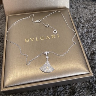 [พร้อมส่ง] Bvlgari สร้อยคอ จี้รูปพัด ประดับเพชร สีขาว สีทอง สําหรับผู้หญิง