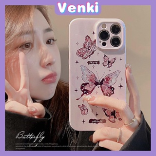 VENKI - For iPhone 11 iPhone Case Cream Glossy Soft Case TPU Shockproof Camera Cover Protection Purple Butterfly ใช้ได้กับ iPhone 14 13 Pro max 12 Pro Max xr xs max 7Plus