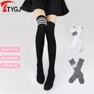 TTYGJ Golf Stockings ถุงเท้ากีฬาขนาดกลางสำหรับผู้หญิง ถุงเท้ากีฬาเทนนิสกอล์ฟ ถุงเท้ายาวเหนือเข่า ถุงเท้าประกบลาย