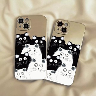 เคสโทรศัพท์ซิลิโคน TPU ชุบไฟฟ้า กันกระแทก ลายแมวน่ารัก สีเงิน สําหรับ IPhone 14 13 12 Pro Max 11 XS XR X 8 + 7 6S Plus Mini