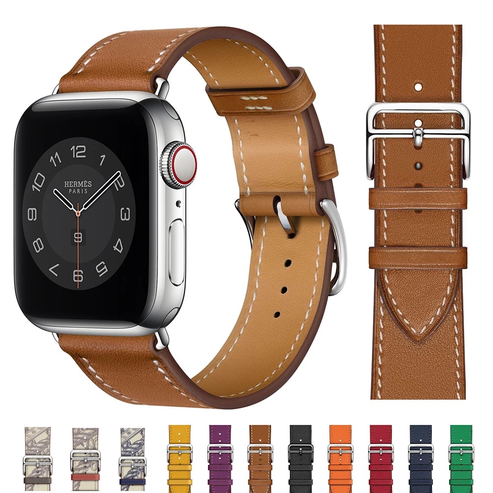 สายนาฬิกาข้อมือหนังวัวแท้ พรีเมี่ยม สําหรับ apple watch iwatch 41 มม. 45 มม. 44 มม. 42 มม. 40 มม. 38 มม. Smart watch Series 8 7 se 6 5 4 3 2 1 band Ultra 49 มม.