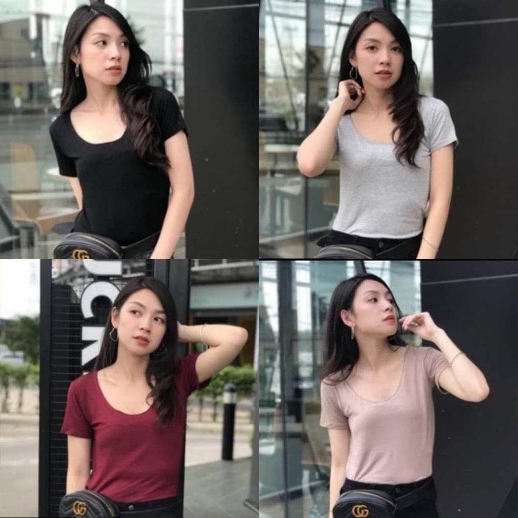 เสื้อคอเว้ากว้างแขนสั้น เต็มตัว (ผ้าเรย่อน) ผ้า2ชั้น ไอเท็มนี้ ปังมาก เสื้อยืดคอเว้า ต้องโชว์ความแซ่บกันหน่อยจ้า
