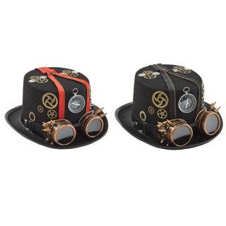 R-r Steampunk Time Traveler Hat หมวก Steampunk หมวกไอน้ํา สไตล์พังก์ สําหรับผู้ชาย พร้อมแว่นตา