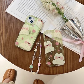 เคสโทรศัพท์มือถือ กันกระแทก ลายดอกไม้ หมี พร้อมสายคล้อง สําหรับ Apple IPhone 14 13 12 11 Pro Max