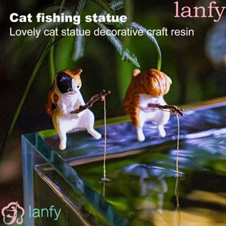 Lanfy รูปปั้นแมวบอนไซ งานฝีมือ สร้างสรรค์ สําหรับแขวนตกแต่งตู้ปลา