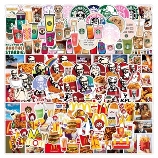 ชุดสติ๊กเกอร์ Starbucks KFC McdonaldS ชุดสติ๊กเกอร์กราฟิตี้กันน้ำลายการ์ตูน, 50 แผ่น/ชุด