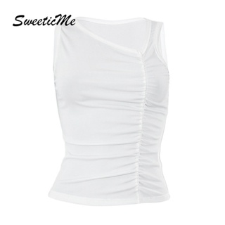 Sweeticme ใหม่ เสื้อกล้ามลําลอง เข้ารูป สีพื้น แฟชั่นสําหรับสตรี 2023