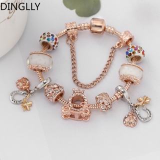 Dinglly เต่าทอง และเกือกม้า และมงกุฎ จี้สร้อยข้อมือ สําหรับผู้หญิง Diy สีโรสโกลด์ สร้อยข้อมือ ลูกปัด เสน่ห์