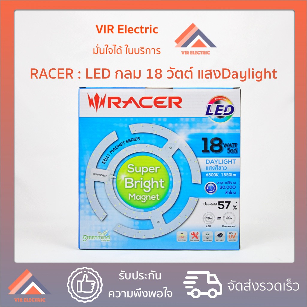 อุปกรณ์ส่องสว่าง หลอดไฟ LED กลม RACER 18Wและ18.5W ไฟDaylight ไฟแอลอีดี ไฟติดเพดาน โคมไฟเพดาน แผงไฟแม่เหล็ก แสงขาว