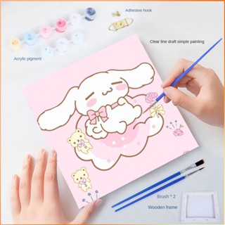 ภาพสีน้ำมันดิจิตอล Diy Sanrio สุนัขอบเชยน่ารัก Hello Kitty ภาพวาดตกแต่งมือวาดสีอะคริลิคภาพวาด-FE