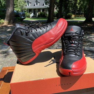 Air Jordan 12 Retro Flu Game รองเท้าบาสเก็ตบอล สีดํา สีแดง AJ12 130690-002