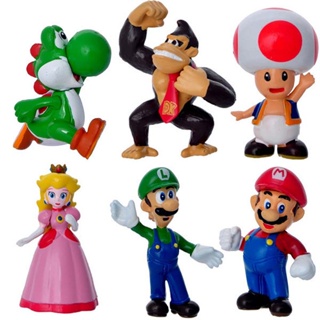 ตุ๊กตาฟิกเกอร์ PVC รูป Marios Luigi Bros Supermarios Peach Princess Yoshi Toad Monkey ขนาดเล็ก 6 ชิ้น