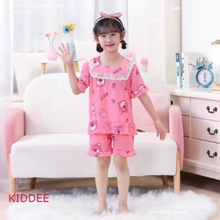 👨‍👨‍👧‍👧Kiddee👩‍❤️‍👩 ชุดนอนเด็กผู้หญิงคอบัว แขนสั้นขาสั้น 3-11 ขวบ ส่วนสูง 95-145 cm.