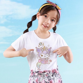 เสื้อยืดแขนสั้น พิมพ์ลายการ์ตูน Kulomi Cinnamoroll Melody HelloKitty แฟชั่นฤดูร้อน สําหรับเด็กผู้หญิง