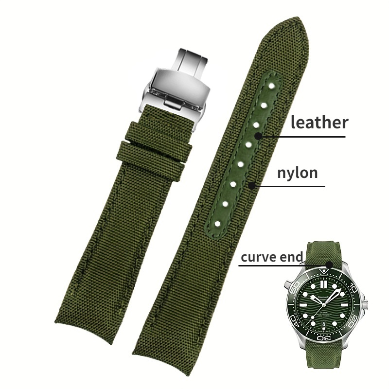 Curve End สายนาฬิกาไนลอน 20 มม.22 มม.สําหรับ Omega Planet Ocean Seamaster 300 Speedmaster สําหรับ SEIKO พร้อมหัวเข็มขัดผีเสื้อ