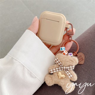 yayu เคสหูฟังบลูทูธไร้สาย สำหรับ  airpods 1 2 3 pro 2 case สีน้ำตาลลายครีม พร้อมพวงกุญแจ หมีน้อย 0238