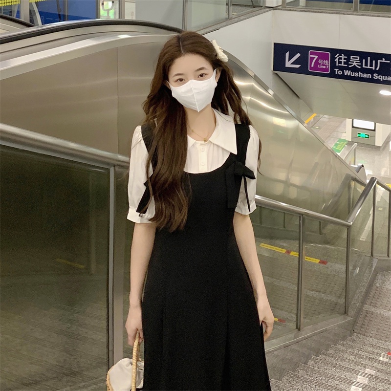 Sweet ชุดเดรสระดับไฮเอนด์ ชุดเดรสยาว แขนสั้น เอวสูง สไตล์เกาหลี วินเทจ แฟชั่นฤดูร้อน สําหรับสตรี