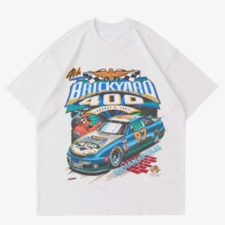 พร้อมส่ง ผ้าฝ้ายบริสุทธิ์ T-shirt     NASCAR BRICKYARD VINTAGE  WHITE TSHIRT NASCAR RACING VINTAGE 90S  BAJU PUTIH MOBIL