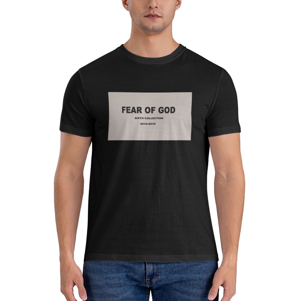 Black Fear God Hip Hop Street Fog Tshirt สไตล์หลวม