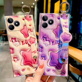 ใหม่ พร้อมส่ง เคสป้องกันโทรศัพท์มือถือ แบบนิ่ม ลายดาว 3D บลูเรย์ ประดับเพชรเทียม มีสายคล้อง สําหรับ Realme C53 C55 2023 REALMEC53