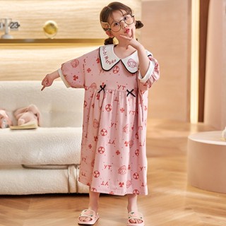 Summer new cotton childrens short-sleeved nightdress Cute cartoon pattern childrens home clothes