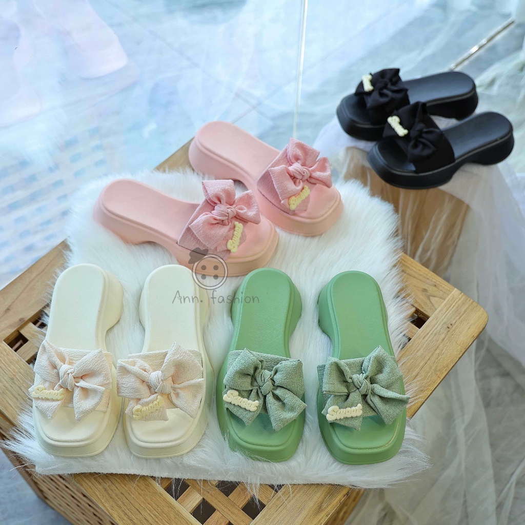 Ann.Fashion รองเท้าแตะผู้หญิงรุ่นเก็บหน้าเท้าให้ดูเรียวสวย สีพาสเทล พื้นหนา ใส่สบาย แบบสวม มีหลายสี #sy142
