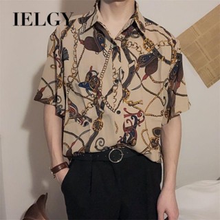 IELGY เสื้อเชิ้ตแขนสั้น ผ้าชีฟอง แบบบาง สไตล์ฮ่องกง เรโทร สําหรับผู้ชาย