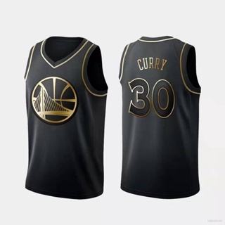 เสื้อกีฬาแขนกุด ลายทีม NBA Jersey Curry 30 GP1 Golden State Warriors สไตล์เรโทร คลาสสิก สีดํา สีทอง PG1