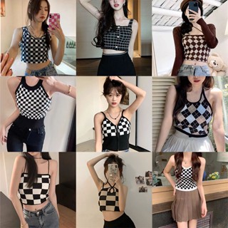 เสื้อสายเดี่ยว ลายตารางหมากรุก ขนาดเล็ก แฟชั่นฤดูร้อน สําหรับผู้หญิง Y2B