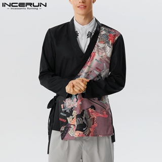 Incerun เสื้อคาร์ดิแกน แขนยาว พิมพ์ลาย สไตล์วินเทจ สําหรับผู้ชาย