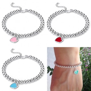 Heart Shaped Ball Bracelet Blue Silver 925 Enamel Bracelet Bracelet Beaded