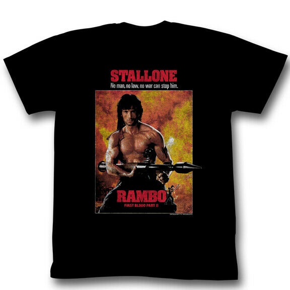 เสื้อยืด พิมพ์ลายภาพยนตร์ Rambo First Blood No Man No Law No War Can Stop Him 80'S แฟชั่นฤดูร้อน สําหรับผู้ชาย