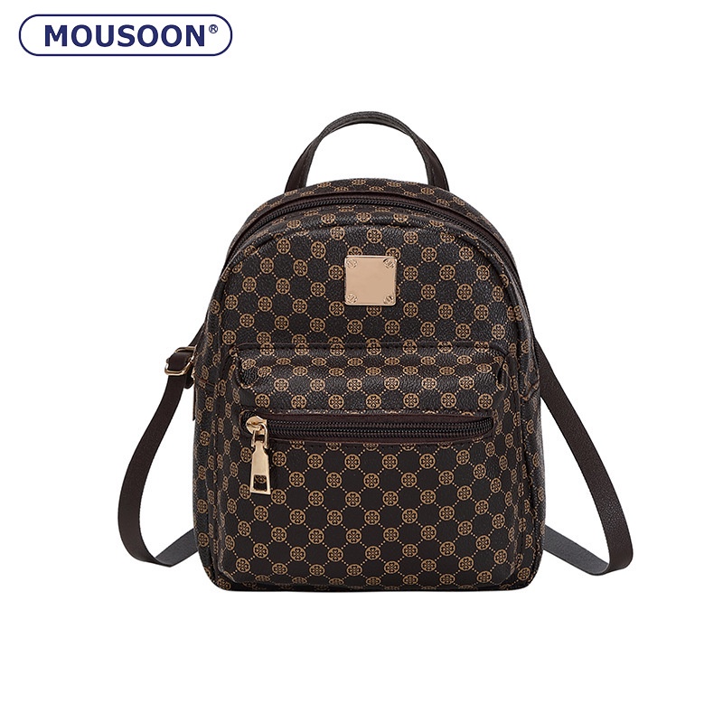 Mousoon กระเป๋าเป้สะพายหลังผู้หญิงแฟชั่นอินเทรนด์อเนกประสงค์สไตล์เกาหลีการพิมพ์วัสดุ Pu สดและหวานกระเป๋า Messenger แบบสบาย ๆ