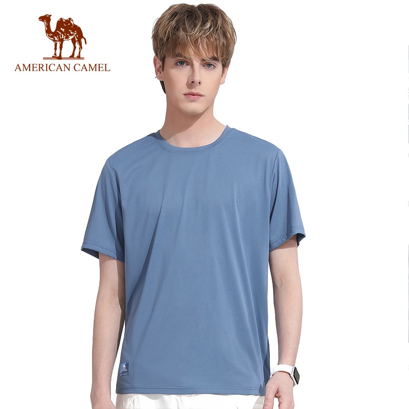 American CAMEL เสื้อยืดลําลอง แขนสั้น ระบายอากาศ แห้งเร็ว สีพื้น สําหรับผู้ชาย เหมาะกับการเล่นกีฬา