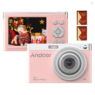 (fygath)Andoer กล้องบันทึกวิดีโอดิจิทัล 4K 50MP หน้าจอ IPS ออโต้โฟกัส 2.88 นิ้ว ซูมได้ 16X (ออปติคอล 8X และดิจิทัล 8X) กันสั่น ตรวจจับใบหน้า พร้อมค้างคาว 2 ชิ้น