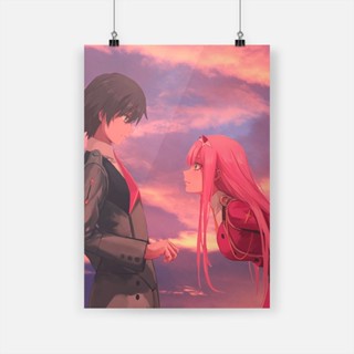 Zero Two 002 Darling In The Franxx ภาพโปสเตอร์บนผ้าใบ ลายอนิเมะ Night City สําหรับตกแต่งผนังบ้าน ห้องนอน