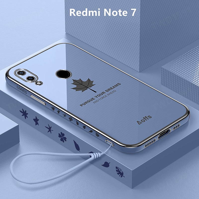 Casing Redmi Note 7 Case Plating Cover Maple Leaves Soft TPU Phone Case Redmi Note 7 Pro