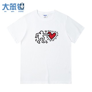 เสื้อยืดแขนสั้น พิมพ์ลาย Keith Haring Keith Haring แฟชั่นคู่รัก สําหรับผู้ชาย และผู้หญิง