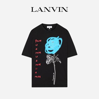 Lanvin เสื้อยืด ผ้าฝ้ายแท้ พิมพ์ลายกวีนิพนธ์โรแมนติก กุหลาบ สําหรับทุกเพศ