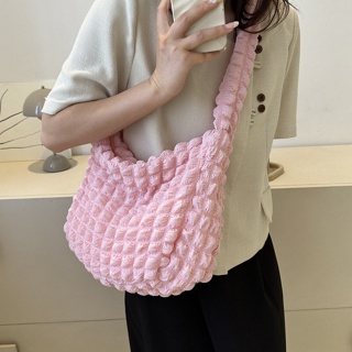 Carlyning Style Cozy Soft M Womens Bag Jennie Cos Cloud Bag กระเป๋าสะพายไหล่ ผ้าฝ้าย แบบนิ่ม ขนาดใหญ่ จุของได้เยอะ ลายก้อนเมฆ แฟชั่นสําหรับสตรี