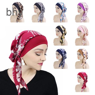 Bhy ผู้หญิงมุสลิมฮิญาบมะเร็งเคมีหมวกผ้าพันคอเคมีผมร่วงผ้าโพกหัว Pre-Tied Headwear Bandana หมวกดอกไม้