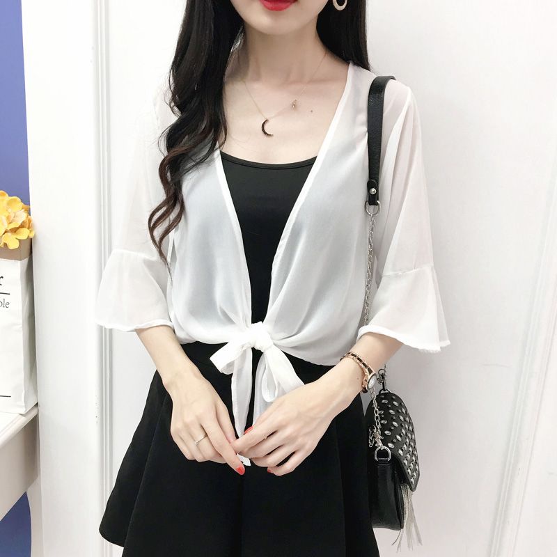 เสื้อแจ็กเก็ตผ้าคลุมไหล่ ผ้าชีฟอง ขนาดเล็ก อเนกประสงค์ สําหรับผู้หญิง KS16