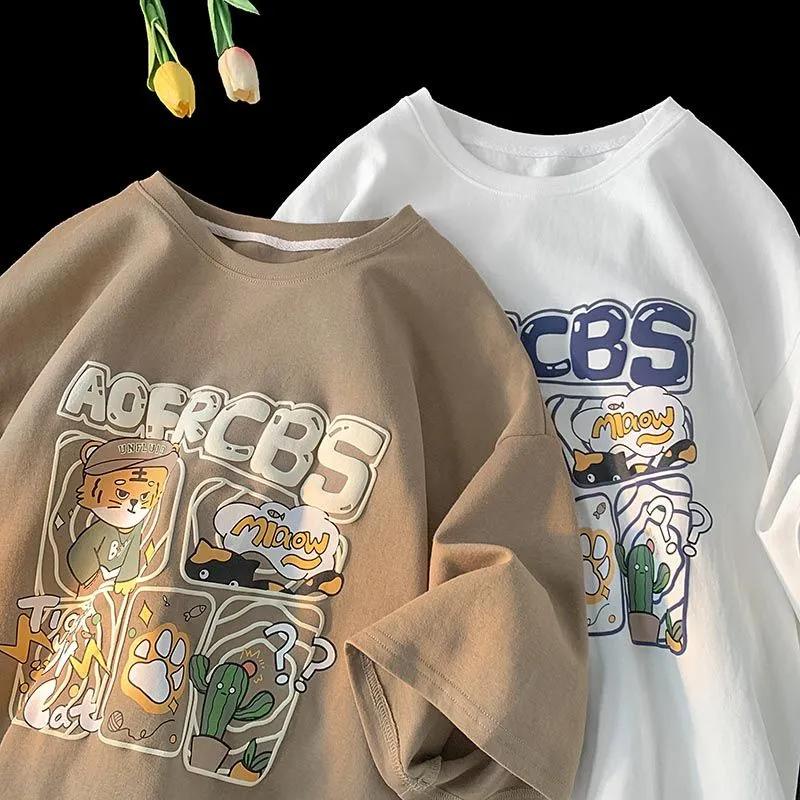 ใหม่ เสื้อยืดลําลอง แขนสั้น ครึ่งแขน ทรงหลวม ใส่สบาย สไตล์เกาหลี สําหรับผู้ชาย และผู้หญิง 2023