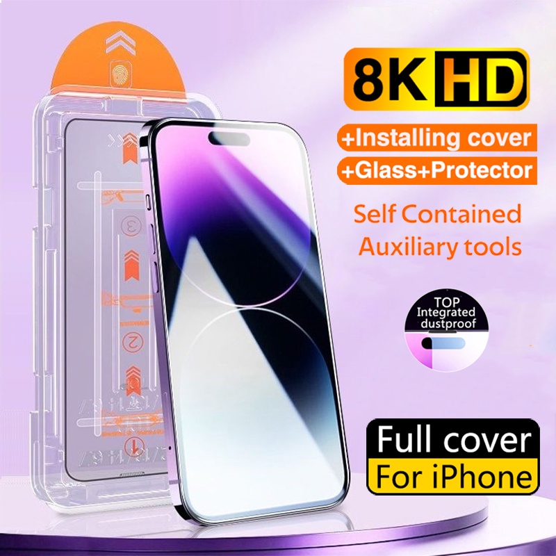 ใหม่ ฟิล์มกระจกนิรภัยกันรอยหน้าจอ กันฝุ่น แบบเต็มจอ สําหรับ iPhone 16 15 14 13 12 11 Pro Max 16 Plus X XR XS Max 7 8 Plus SE 2020 2022