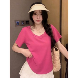 เสื้อครอปท็อปลําลอง เข้ารูป สีพื้น สไตล์เกาหลี คลาสสิก แฟชั่นฤดูร้อน สําหรับผู้หญิง