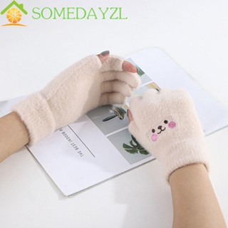 SOMEDAYZL ถุงมือผ้าแคชเมียร์ แบบหนา ไร้นิ้วมือ ให้ความอบอุ่น ลายหน้ายิ้ม เหมาะกับการเล่นเกม เล่นโทรศัพท์มือถือ สไตล์คลาสสิก สําหรับผู้หญิง